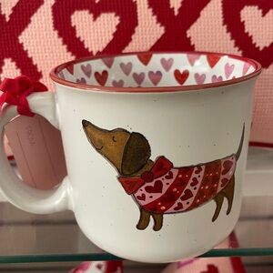 Valentine’s Day Dachshund Dog Love Hearts Sweater Ceramic Coffee Mug NWT